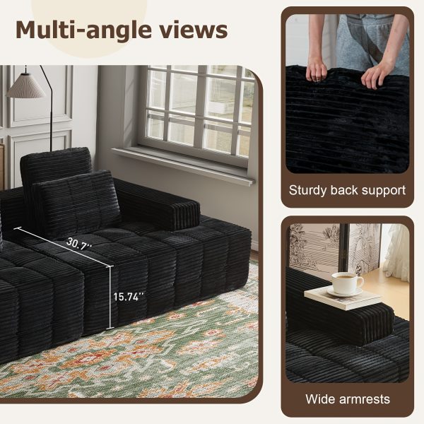product-fancy-2a54b0bb-c558-47e9-9b50-7598c33f0546 L Couch Sofa Sectional for Sofa Living Room Convertible Couch Bed with Deep Seats Lounge Chairs, Corduroy, Boneless Sectional Couches, Living Room/Bedroom - Modular Living Room Furniture Set Ideal Multifunctional Couch - No Assembly Required (Black
