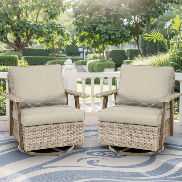 product-fancy-2a6f6726-ccde-4bac-adec-1661de5cfc00 2pcs Oversized Outdoor 360°Swivel Rocker Patio Chairs Set, 2pcs Oversized Rocking Chair, Outdoor Swivel Rocking Glider Chairs Set Of 2, PE Wicker Rattan Outdoor Patio Swivel Rocking Furniture Set for Garden Porch