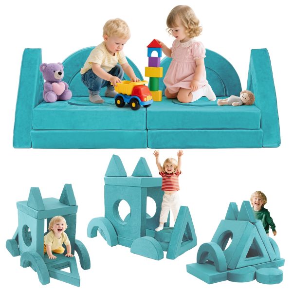 product-fancy-2a73c486-56c3-499a-8fc9-9ef550573bfe 12pcs Modular Kids Play Couch - Soft & Sturdy Foam Sofa Washable Velvet Covers DIY Castle Slide Set Living Room Kindergarten Play Area