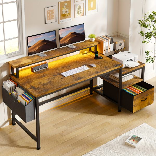 product-fancy-2a9635c0-5ab1-4d83-abe0-4044d77f9a1b Enhomee 57" Computer Desk with Drawers And Printer Space, Office Desk with Power Outlets, Home Office Desks with File Drawers Cabinet, Study Writing And Gaming Desk with Shelves Monitor Stand
