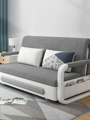 Contemporary Expandable Couch, Dual-Purpose Sofa Bed, Living Room Sofa Featuring Storage Recliner, Convertible Bed Sofa, Gray Fabric Sofa
