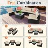 product-fancy-2aca2a72-5cb9-49ce-874d-b8d489dba191 Outdoor Patio Furniture Set, 7pcs Wicker Sectional Sofa And Coffee Table, Plush Cushions With 2 Soft Pillows, Rattan Patio Set For Porch, Garden, Or Backyard (Beige/Blue) - Patio Furniture Outdoor