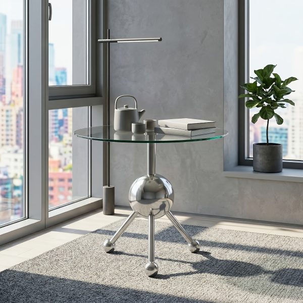 product-fancy-2ad8546f-183b-4008-962c-f0b2d07c61f4 Sumdeal Modern Round Glass Side Table - 19.7" Stainless Steel End Table with Chrome Sphere Base - Small Tempered Glass Coffee Table for Living Room, Bedroom, & Bedside - Tool-Free Assembly(Silvery)