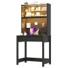 product-fancy-2ae38bb8-5184-4624-b58d-b67c13385e86 HWB Modern Computer Desk with Pegboard, 64" Home Office Desk with LED Lights & Charging Station, Small Study Desk with Hutch And Storage Shelves for Bedroom