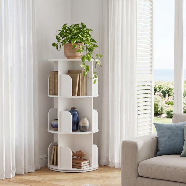 product-fancy-2aef6817-ca92-4dc8-8e4d-dde1bab1a706 3/4/5 Tier Rotating Bookshelf, 360° Spinning Bookcase for Small Spaces, Vertical Corner Storage Organizer Display Rack for Bedroom Living Room, White