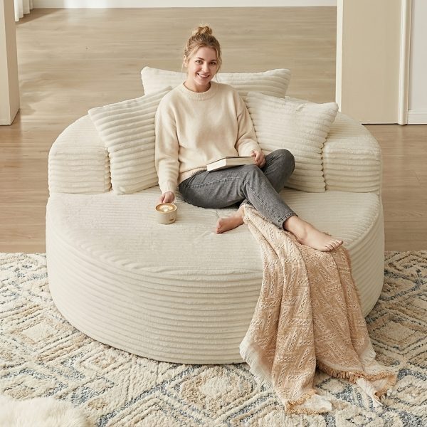 product-fancy-2af80f9f-7dd8-4327-ada4-fe5633f482a5 55" Oversized Round Lounge Chair, Fabric Corduroy Deep Seat Cloud Sofa Chair, No Assembly Required | Upholstered Comfort Reading Recliner for Living Room, Bedroom, And Movie Viewing Room.