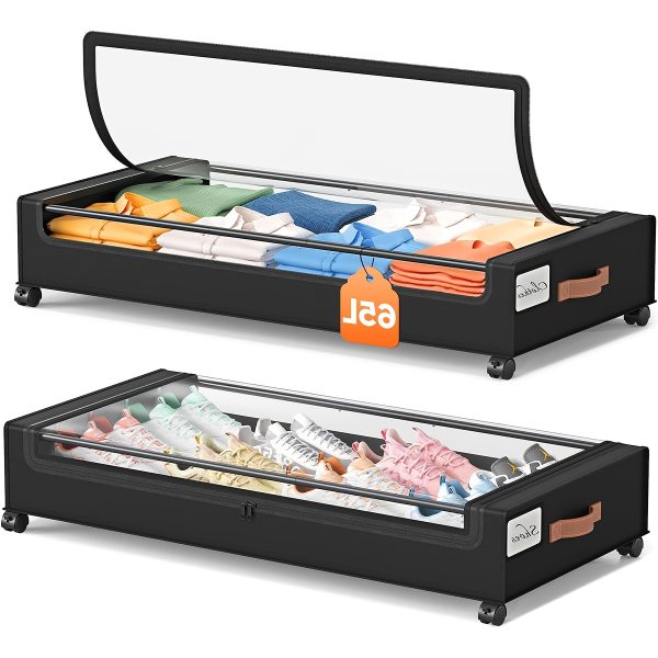 1/2 Pack Of Wheeled Under Bed Storage Box, Under Bed Storage Box, Under Bed Shoe Rack Organizer, Metal Drawer Under Wheel Bed for Clothes, Blankets, Shoes,, Books, Bedding, Under-Bed Storage