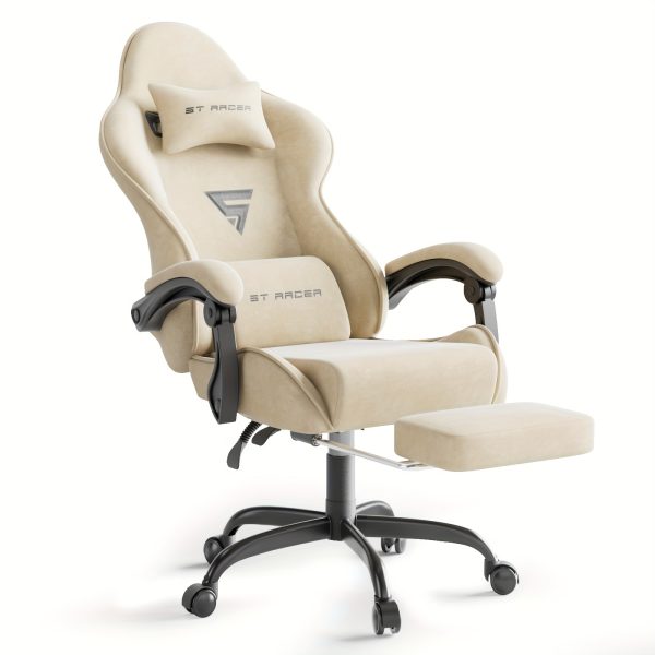 product-fancy-2b568524-a0fb-4dd3-a378-d5ccf4f50223 Velvet Fabric Ergonomic Gaming Chair with Footrest And Massage, Reclining Computer Gamer Chair for Adult And Teens, Racing Style PC Home Office Video Game Chair