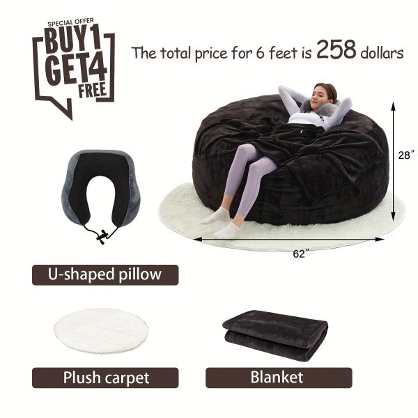 product-fancy-2b58431a-1b3f-4396-b31d-9ea917ba7be4 Enormous 6' Memory Foam Furniture Bean Bag (3 Gifts: U-Shaped Pillow, Blanket Pillow, 6-Foot Rug) - Big Sofa with Soft Microfiber Cover