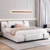 Contemporary Platform Bed Frame Made of Faux Leather, Featuring Iron Metal Accents, an Adjustable Headboard, And Wooden Slats for Support, Eliminating The Need for a Box Spring