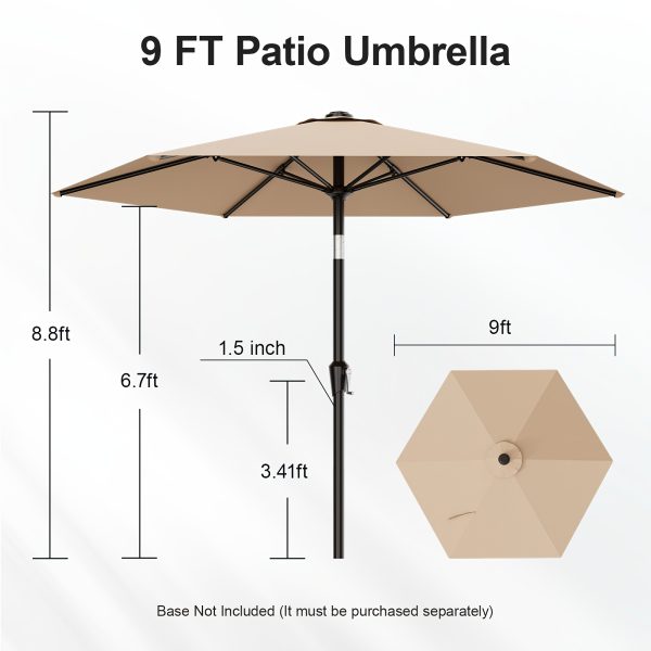 [Heavy Duty Patio Umbrella] 9ft Outdoor Umbrella, Heavy Duty Patio Umbrella with Crank, 6 Sturdy Ribs, UV Block for Market, Pool, Backyard, Garden (Base Sold Separately)
