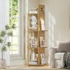 product-fancy-2bdddc00-db70-48d6-b106-19f2154f2356 4-Tier Rotating Bookshelf Tower with 360° Spinning Shelves - Natural Oak Wood Freestanding Bookcase Suitable for Small Spaces, Space-Saving Rolling Shelf for Home Office, Living Room, Assembly, Modern Square Bookcase for Books & Decor