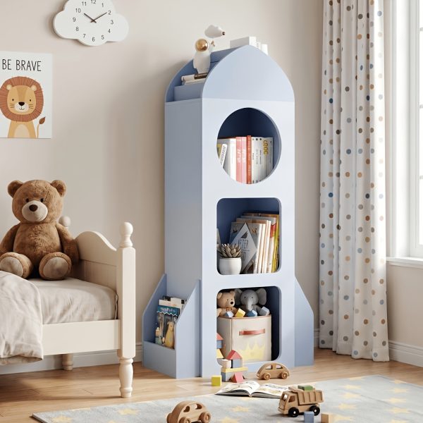 product-fancy-2beb5be1-c9a2-45b9-a0ef-b5c629a6ebe9 3-Tier Kids Bookshelf And Storage, Rocket Space Theme Cabinet with Side Shelves, Open Kids Bookcase, Display Organizer for Playroom, Kindergarten, School