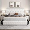 product-fancy-2c04f9dd-82d1-405e-beb8-399ef42de636 Modern Upholstered Bed Frame with 4 Storage Drawers, Platform Bed Frame with Button Tufted Headboard, Solid Wooden Slat Support