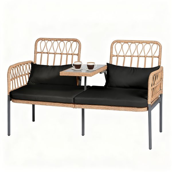 product-fancy-2c0ffec1-d33a-412f-bfcd-2d759daa452a Modern Outdoor Rattan Sofa with Table - Ideal Patio Set with Cushions And Glass Coffee Table for Your Balcony, Lawn, Garden, Or Backyard