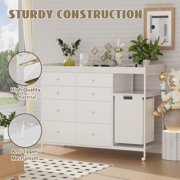product-fancy-2c4232a7-2e6e-40cb-889d-9bb0f21c8695 Baby Changing Dresser, 8-Drawer Baby Dresser with Changing Table Top, Easy to Assemble, Mobile Utility Cart with Wheels for NurseryDiaper Changing Station, Mobile Dresser for Nursery, White