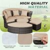 [Round Daybed With Canopy] Outdoor Patio Round Daybed With Retractable Canopy, Clamshell Sectional Seating Wicker Furniture With Washable Cushions For Backyard, Lawn, Poolside, Garden, And Outdoor Living Spaces, Brown