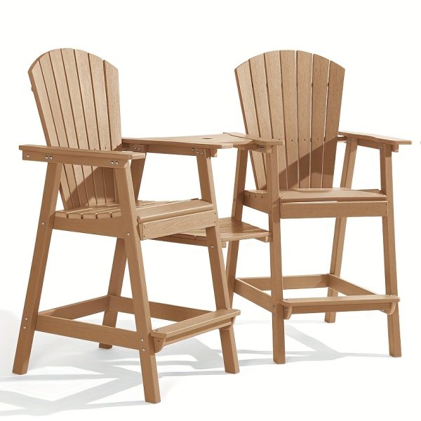Embossed Balcony Chair, Tall Adirondack Chair Set Of 2 Outdoor Adirondack Barstools with Connecting Tray, High Airondack Chair with Wood Grain, Christmas & Halloween