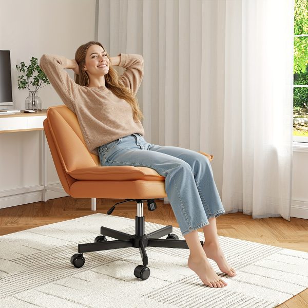 product-fancy-2cb28345-c49b-4bd0-bef6-9ad688ee24e8 27" W Criss Cross Chair With Wheels, Cross Legged Office Chair, Comfy Vanity Chairs With Wheels And Back, Swivel Armless Office Chairs, 2-Layer Cushion, Height Adjustable, Home Office