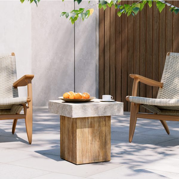 product-fancy-2ce96968-b863-42e4-8332-d5b671cfdcbc Wood Grain And Stone Patchwork Side Table, Magnesium Oxide End Table in Square Or Round Shape - Modern Accent Table for Living Room, Bedroom, Balcony - Plant Stand