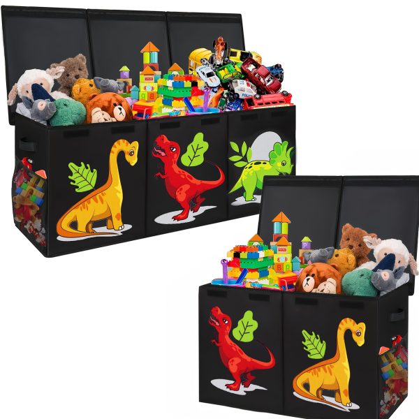 product-fancy-2d015372-f9c2-446e-8add-ec94aa76d5fc Extra Large Box, Collapsible Sturdy Storage Organizer With Lids, Dinosaur Box For 14+ Boys Girls, Chest Bin Baskets For Living Room, Playroom, Bedroom, Nursery, Black