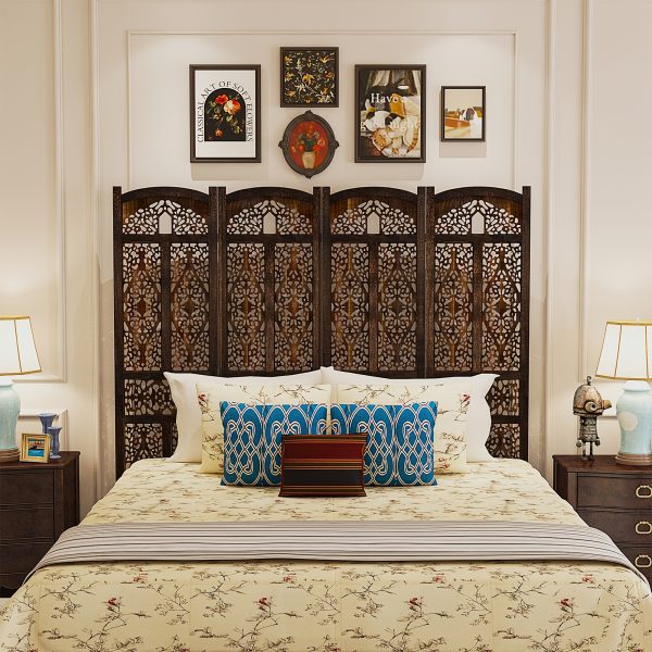 product-fancy-2d16fa18-9252-4b0b-a806-de971f68b68a Handmade 4 or 6 Panel Floral Carved Wood Room Divider Screen - Freestanding Folding Privacy Partition with Burning Walnut & White Finish, Ornate Lattice Design, Lightweight Portable for Home Office Hotel Decor, Space-Saving Decorative Partition