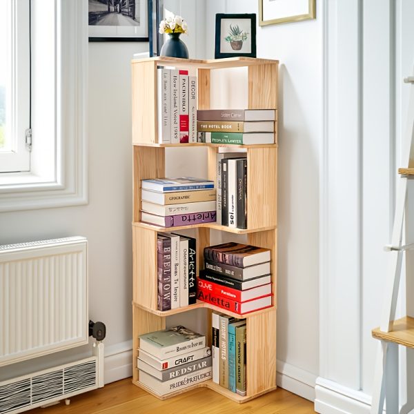 product-fancy-2d18b2b7-a561-4bac-b67b-5f23371587b0 Full Solid Wood Corner Bookshelf, No Paint No Formaldehyde, Space-Saving Storage Shelf, 3/4/5 Tier Rustic Corner Bookcase, Stable Standing Bookcase for Bedroom Living Room Home Decor, Easy Assembly