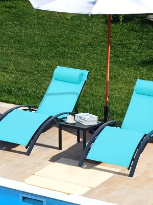 [Outdoor Lounge Chair] 2-Pcs Outdoor Lounge Chair With 1-Pcs Side Table, Patio Sunbathing Lounger, 5-Level Height Adjustable, Suitable For Garden, Pool, Beach, Outdoor Use
