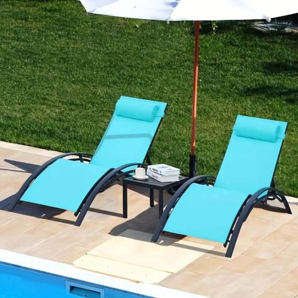 [Outdoor Lounge Chair] 2-Pcs Outdoor Lounge Chair With 1-Pcs Side Table, Patio Sunbathing Lounger, 5-Level Height Adjustable, Suitable For Garden, Pool, Beach, Outdoor Use