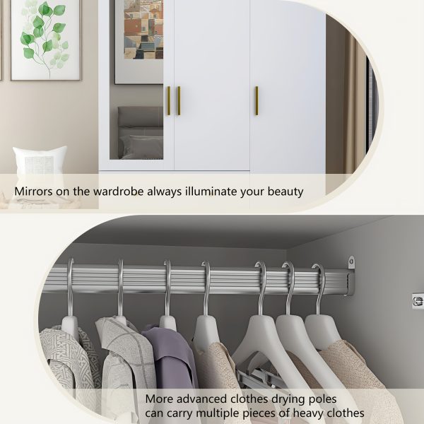 product-fancy-2d3fcb3a-da3c-42b0-bee5-a6ede1c5ca7f 3 Doors Armoire Wardrobe Closet with Mirror, LED Armoire with Doors And Drawers, Wooden Armoire Storage Cabinet with Hanging Rod, Adjustable Shelves