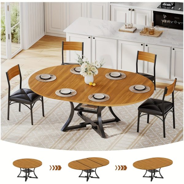 product-fancy-2d7782c1-39c9-4c96-abb7-5aa3ac94e44f 5pcs Kitchen Table Set with Round Extendable Dining Table for 4-6 Individuals, Ideal for Compact Dining Areas