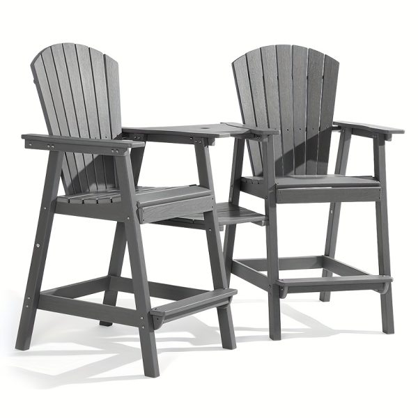 Embossed Balcony Chair, Tall Adirondack Chair Set Of 2 Outdoor Adirondack Barstools with Connecting Tray, High Airondack Chair with Wood Grain, Christmas & Halloween