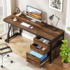 product-fancy-2d81e386-0613-48bd-a9b1-5fc2dfc0393d 59-Inch Industrial Computer Desk with 3 Reversible Drawers & File Storage - Brown Engineered Wood & Black Metal Workstation, Adjustable Foot Pads, Smooth Edges, Easy Assembly for Home Office, Desk Accessories Office, Sturdy Construction, Study Writing Table, Rustic Furniture, Highquality Materials, Remote Workers