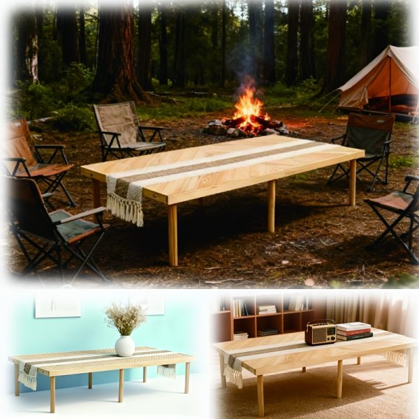 Foldable Beach Picnic Table 60-Inch Low-Profile, Portable Wooden Bohemian-Style Travel Picnic Table, Suitable for Indoor And Outdoor Occasions Including Picnics, Beach Trips, BBQs, Camping, Gatherings, Outdoor Dining, Gardens, And More.