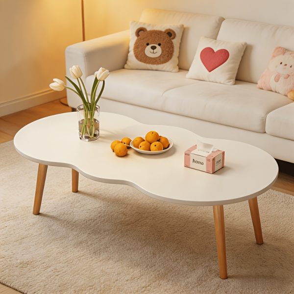 product-fancy-2dba0da6-a697-4d10-8876-36086cff3d66 Modern Cloud-Shaped Coffee Table with Wavy Edge - Space-Saving Low Table Suitable for Small Spaces, Minimalist Nordic Style Engineered Table for Apartments, Easy Assembly Sofa Side Table for Bedroom, Balcony & Living Room Decor