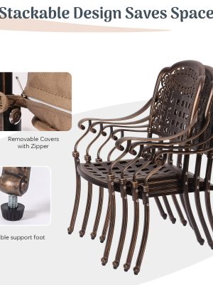 9pcs Cast Aluminum Outdoor Patio Dining Set - Ornate Scrollwork Design, Weather-Resistant Rust-Proof Frame, Oval Table And 8 Cushioned Chairs, Suitable for Garden, Backyard And Poolside Seating