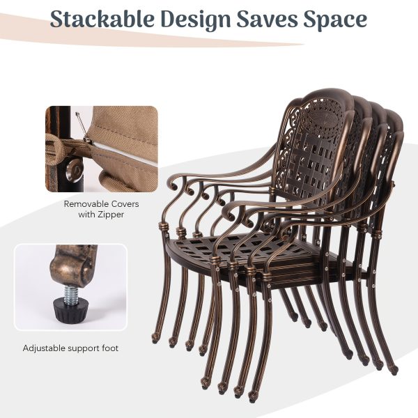 9pcs Cast Aluminum Outdoor Patio Dining Set - Ornate Scrollwork Design, Weather-Resistant Rust-Proof Frame, Oval Table And 8 Cushioned Chairs, Suitable for Garden, Backyard And Poolside Seating