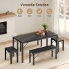 product-fancy-2e0ed482-879c-46e8-9636-b33af5466fe1 Non-Folding 5pcs Indoor & Outdoor Dining Table Set, 6 Seater Patio Kitchen Table with 2 Benches & 2 Stools, Industrial Space-Saving Set for Picnic, Camping, Backyard