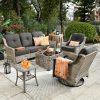 product-fancy-2e136444-8dee-403b-a149-e63341b93ea3-1 5pcs Outdoor Patio Furniture Set with 2 Swivel Chairs, 1 Outside Sofa, 1 Side Table and 1 Solar Lighting Glass Coffee Table - All-Weather Wicker Patio Conversation Set Modern Design for Garden, Deck, and Porch Decor