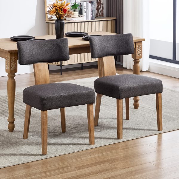 DMKAI Set Of 2 Farmhouse Rustic Dining Chairs - White Upholstered Low-Back Backrest, Natural Wood Frame with Hand-Carved Accents, Sturdy Tapered Legs for Dining Room & Kitchen