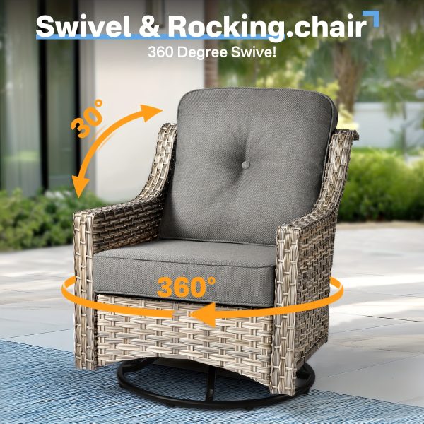 product-fancy-2e475606-2cb2-43df-b7f6-ad99c3d58a4a 5pcs Outdoor Patio Furniture Set with 2 Swivel Chairs, 1 Outside Sofa, 1 Side Table and 1 Solar Lighting Glass Coffee Table - All-Weather Wicker Patio Conversation Set Modern Design for Garden, Deck, and Porch Decor