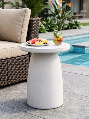21.8" Round Stool Magnesium Oxide Side Table, Grey Or Speckled White End Table - Modern Accent Table for Living Room, Bedroom, Balcony - Plant Stand, Nightstand