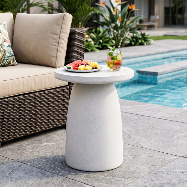 product-fancy-2e5f6b90-5855-4706-971c-e26885eb6735 21.8" Round Stool Magnesium Oxide Side Table, Grey Or Speckled White End Table - Modern Accent Table for Living Room, Bedroom, Balcony - Plant Stand, Nightstand