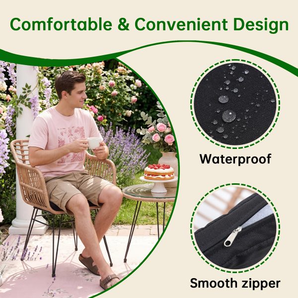 3pcs Outdoor Rattan Bistro Table and Chairs Set - Contemporary Boho Furniture with Tabletop, UV & Rain Resistant Suitable for, Poolside, Balcony, Black/Natural Rattan, All-Weather for /Outdoor Use