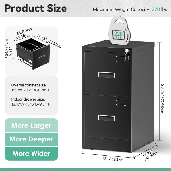 product-fancy-2eb25363-f371-4ff2-9645-ce28a8d296ca 2 Drawer File Cabinet, Metal Office File Cabinet With Lock, Vertical Organizer Filed Cabinets For Letter, File Box And A4 Documents, For Home Office