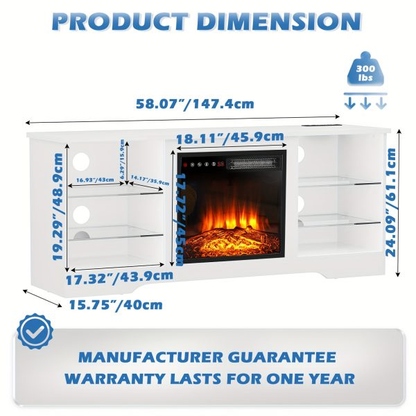 product-fancy-2f5e2d6b-7b62-472c-ab11-0cd598444fd6 Fireplace TV Stand with 18-Inch Fireplace, Modern Entertainment Center for Tvs Up to 65 Inches, Media TV Console with Adjustable Glass Shelves And Storage Cabinets, Farmhouse TV Stand for Living Room