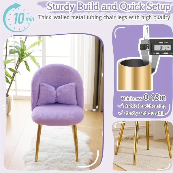 product-fancy-2f7b7bca-d3d5-427d-93cd-e68dcf96603a Girls Vanity Chair with Backrest, Small Lounge Chair Without Wheels, Comfy Chair with Bow Cushions, Makeup Chair with Adjustable Golden Legs, Comfortable Chair for Bedroom, Living Room, Small Space