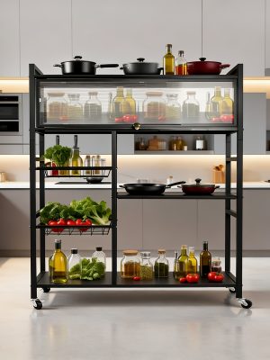 Office Storage And Organization Cart, 1pc Movable Storage Rack, Adjustable Kitchen Shelf with Wire Baskets, Kitchen Organizer And Storage, Metal Shelf Rack with Wheels, Suitable for Garage