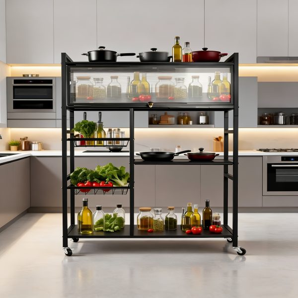 product-fancy-2f7bcf39-ba94-472d-a7e1-b55ee3b5ae2a Office Storage And Organization Cart, 1pc Movable Storage Rack, Adjustable Kitchen Shelf with Wire Baskets, Kitchen Organizer And Storage, Metal Shelf Rack with Wheels, Suitable for Garage