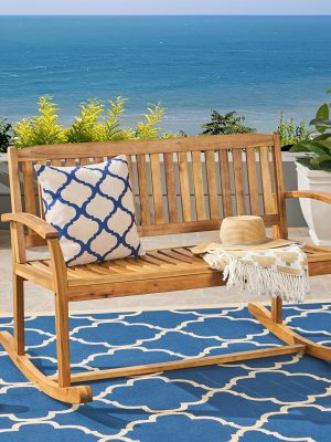 Outdoor Wood Garden Bench, 50" Solid Wood Patio Park Bench with Dense Slatted Backrest & Seat, Curved Armrest, Large Wooden Loveseat Bench for Deck, Porch, Poolside, Yard & Balcony
